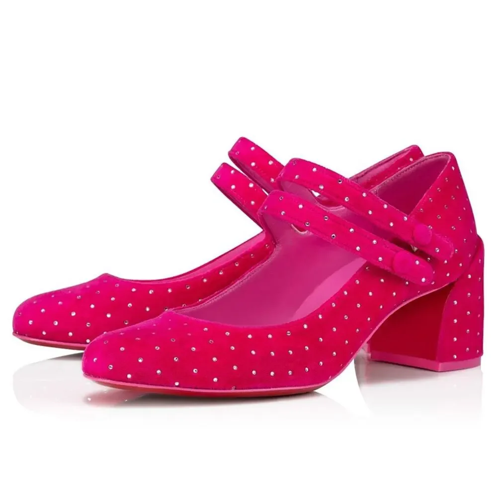 New Christian Louboutin Miss Mary Jane Shoes Heels Rhinestones Studs Sz 41 US 11 - Picture 1 of 10